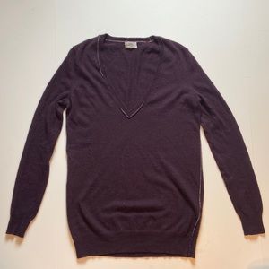 Wallace Eggplant/purple V-Neck Cashmere/wool Blend Sweater, Sz XS